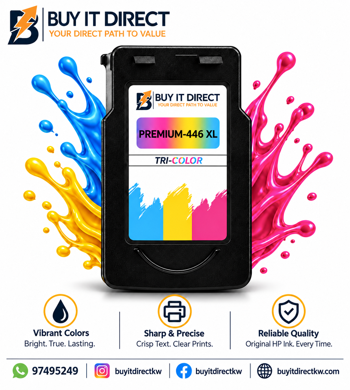 خرطوشة حبر Premium 446XL ملونة متوافقة مع طابعات كانون