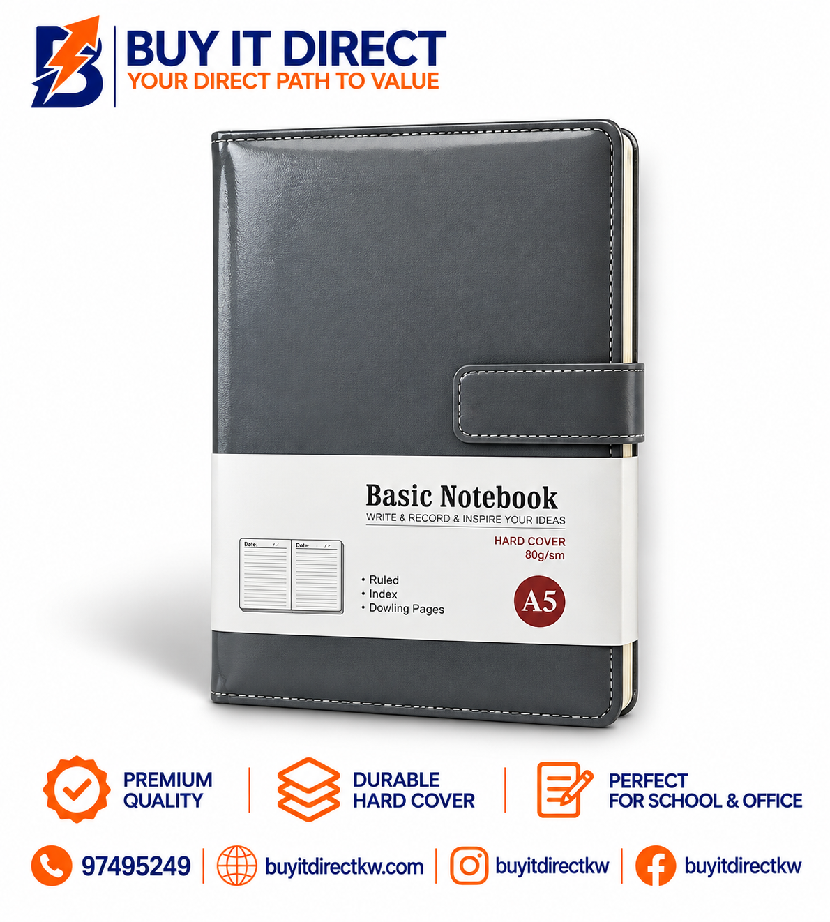 BASIC A5 Hardcover Notebook 80 GSM