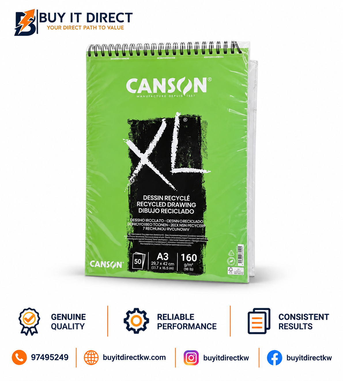 Canson XL Recycled Drawing Paper A3 160 gsm 50 Sheets
