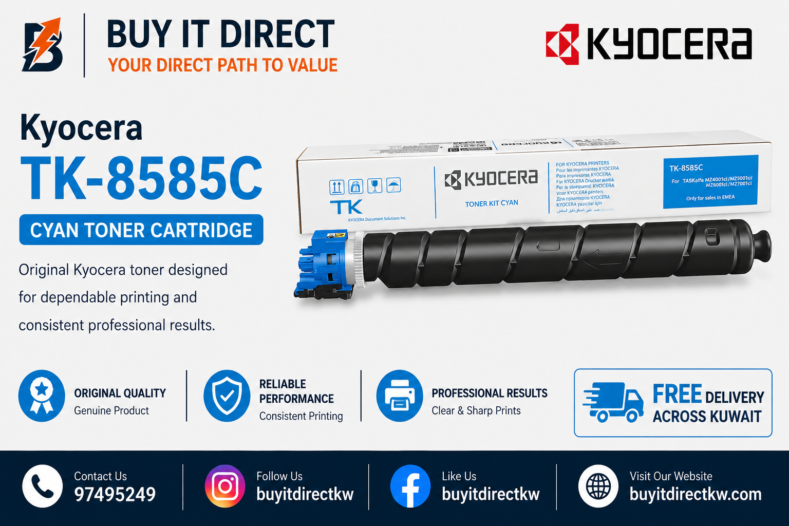 Kyocera TK8585C Cyan Original Toner Cartridge