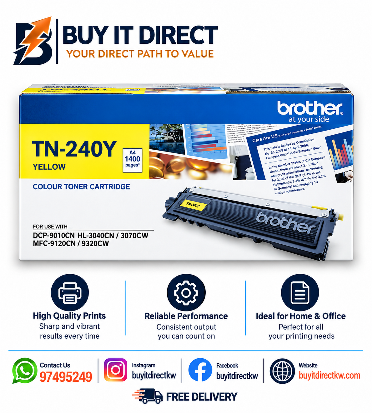 Brother TN240Y Yellow Toner Cartridge 1400 Pages