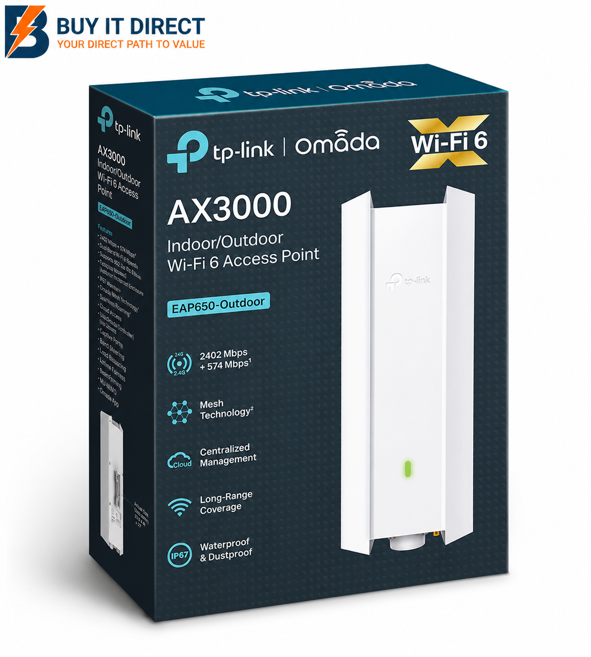 TP-Link EAP650-Outdoor (AX3000) Outdoor WiFi 6 Access Point - 5GHz (2402 Mbps) / Gigabit LAN