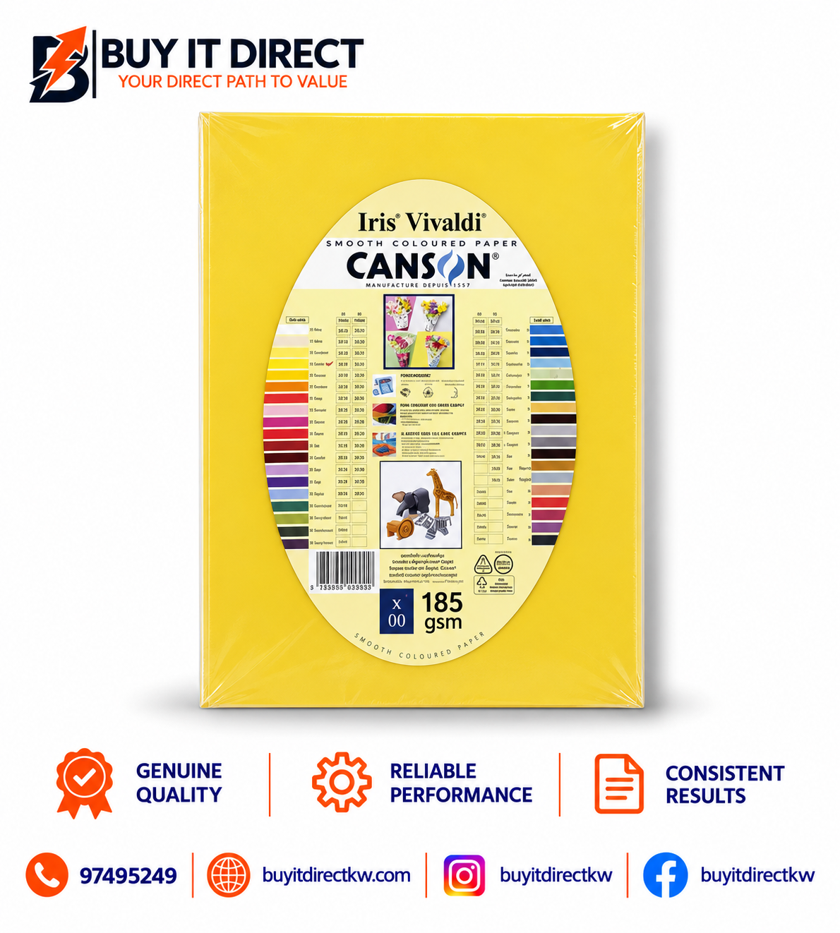 Iris Vivaldi Canson Paper A4 185 GSM 10 Sheets Canary Yellow