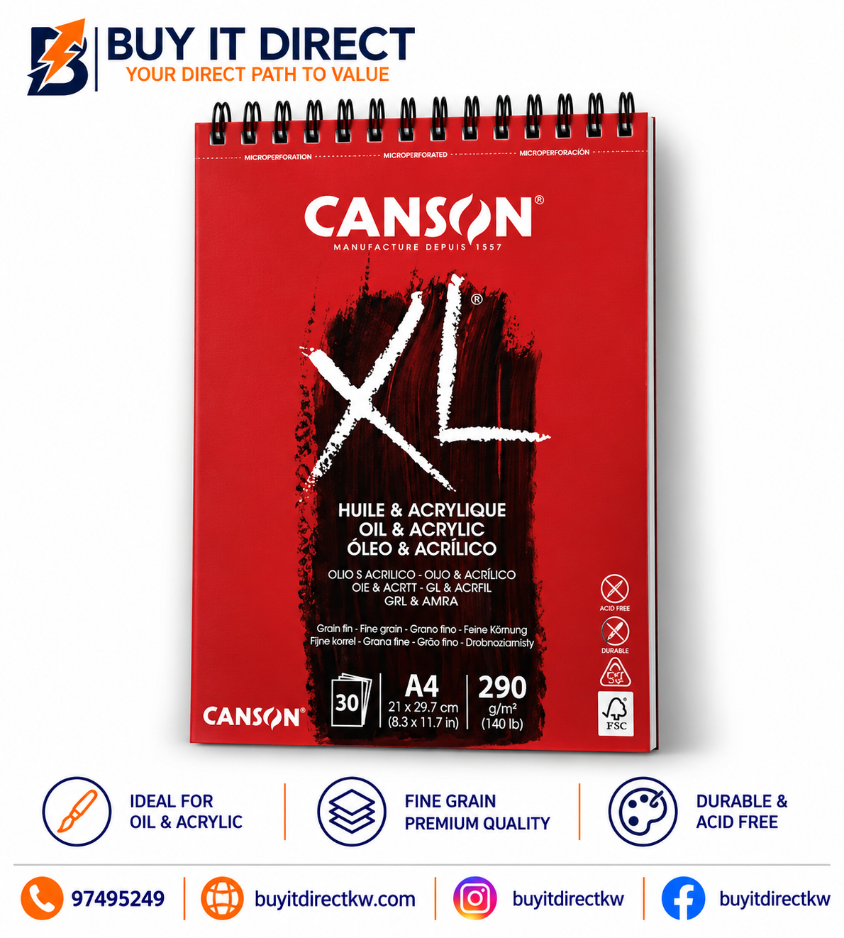 Canson XL Oil and Acrylic Painting Paper 290 gsm 30 Sheets