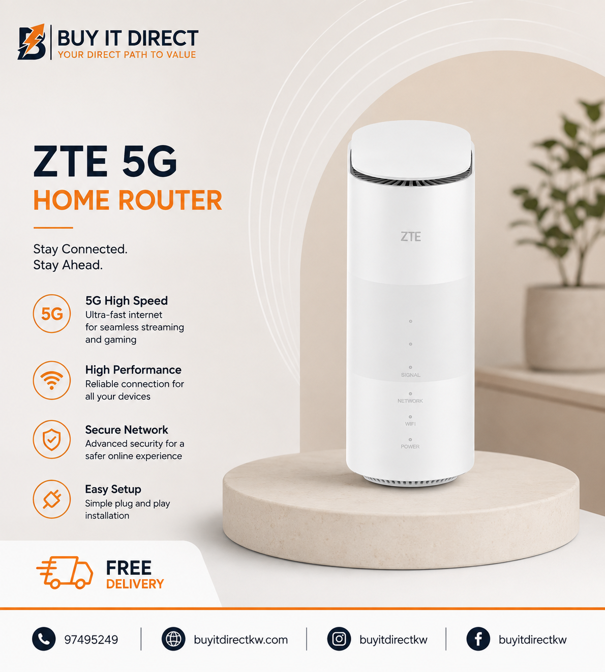 ZTE G5B 5G WiFi 6 AX3600 High Speed Home Router
