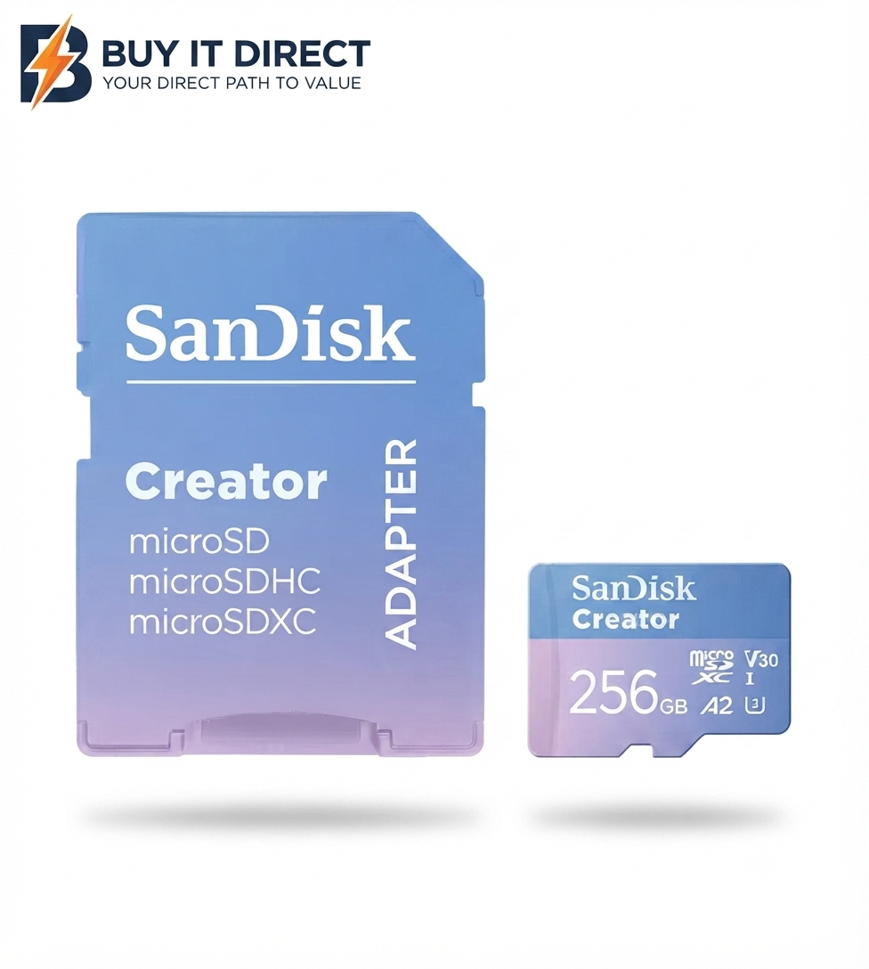 بطاقة SanDisk Creator MicroSD مع محول - 256 جيجابايت / UHS-I / سرعة تصل إلى 190 ميجابايت/ثانية