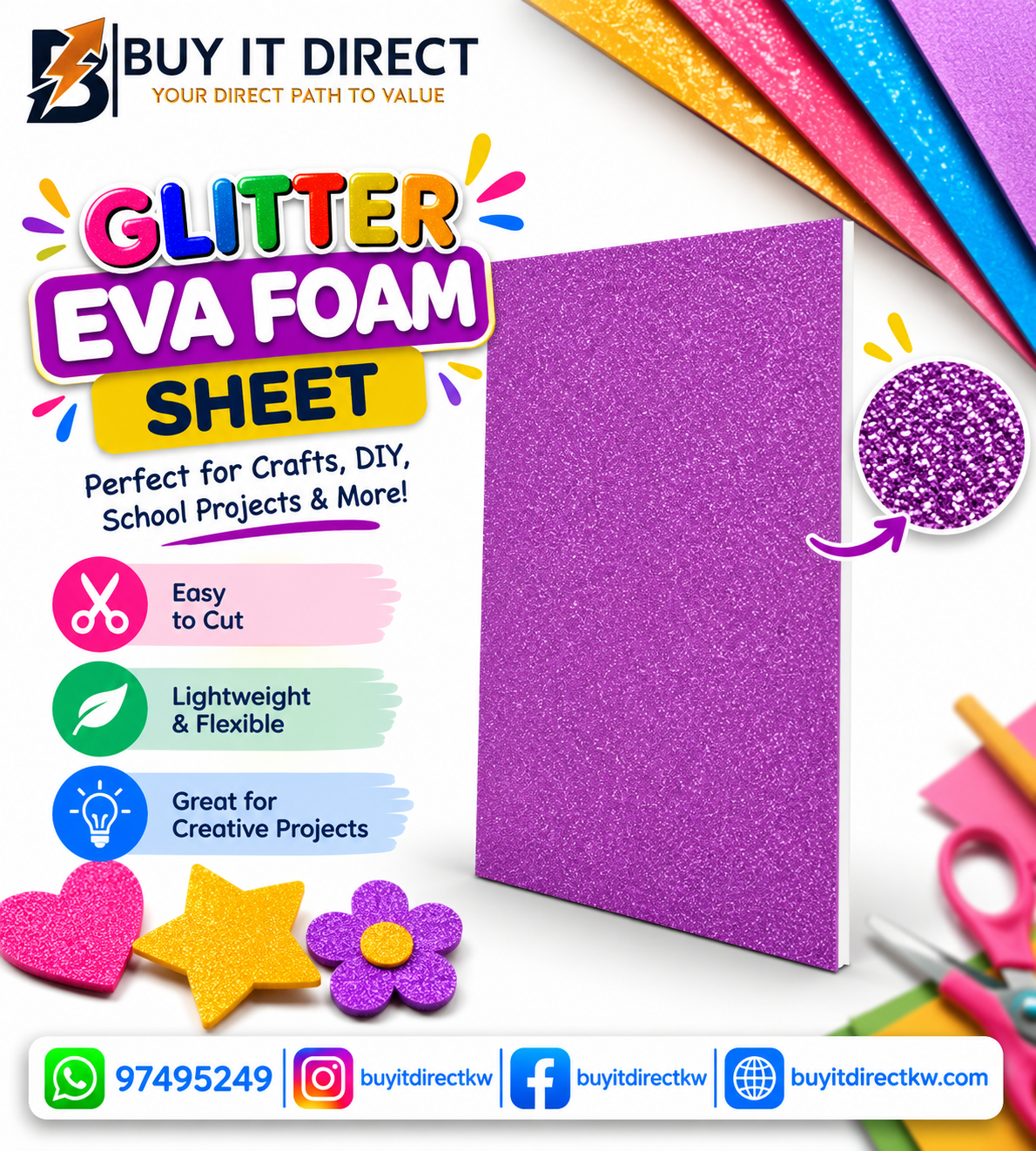 Glitter Foam Sheets Purple