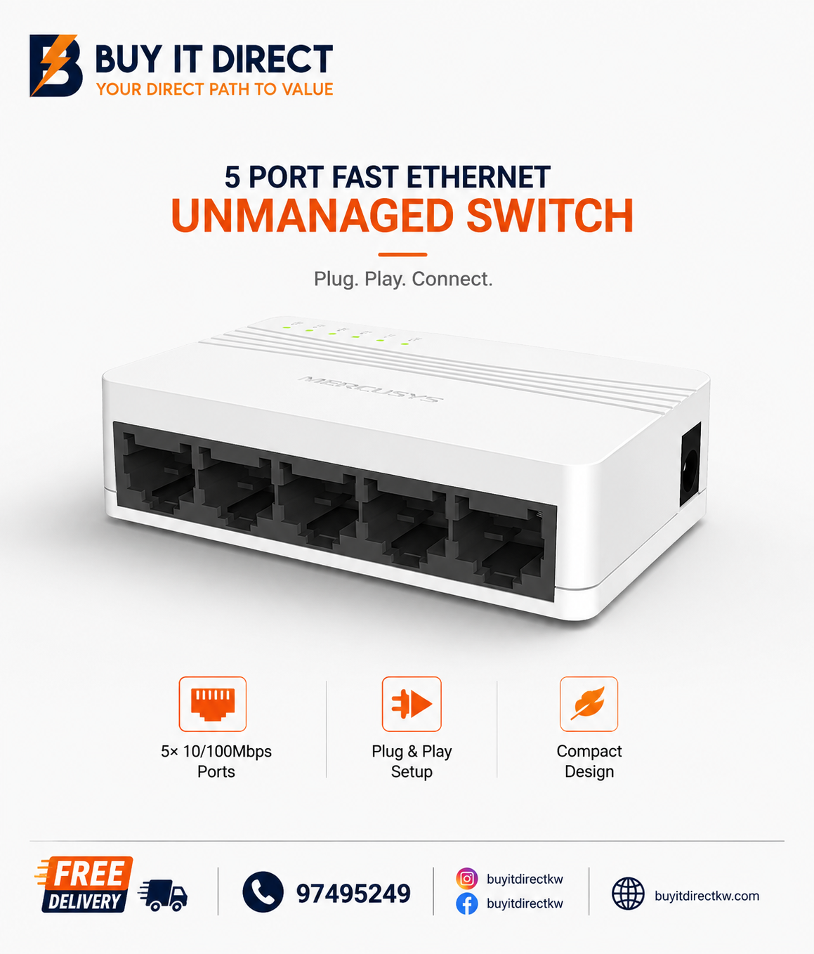 سويتش شبكة Hikvision NS 0105D غير مُدار 5 منافذ Fast Ethernet مكتبي