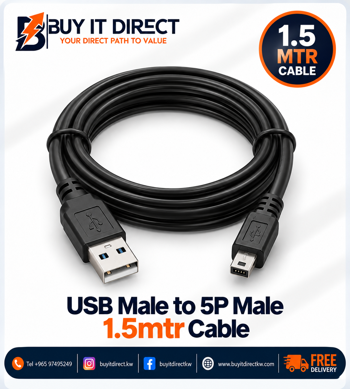 USB Male to 5P Male 1.5mtr Cable