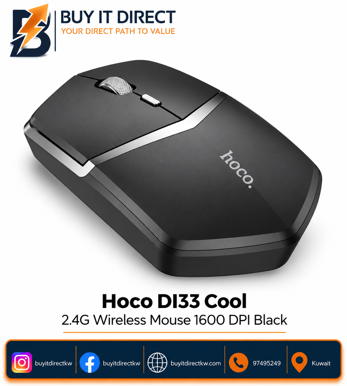 ماوس هوكو DI33 Cool لاسلكي بتردد 2.4 جيجاهرتز بدقة 1600 DPI أسود