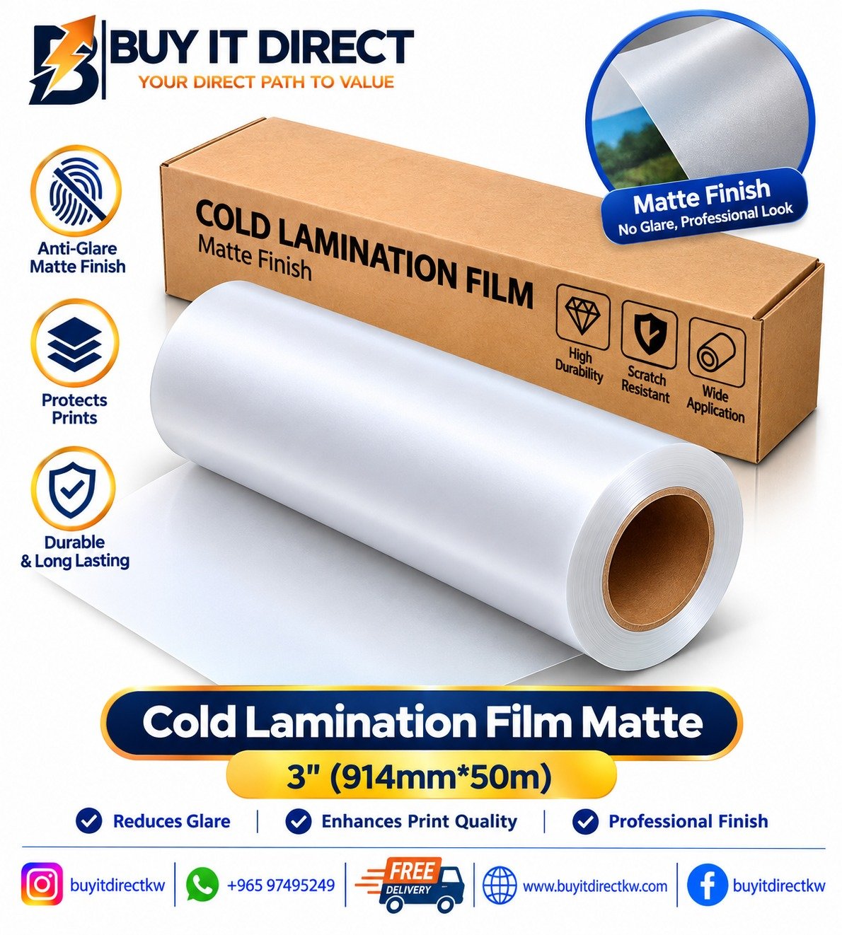 Cold Lamination Film Matte 3in 914mm x 50m