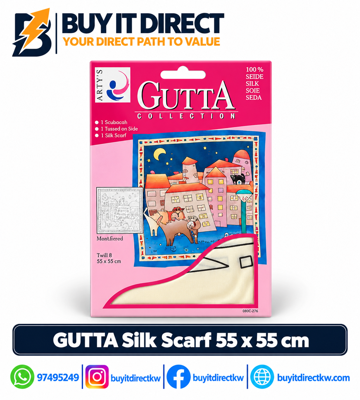 GUTTA SILK SCARF 55 X 55 CM