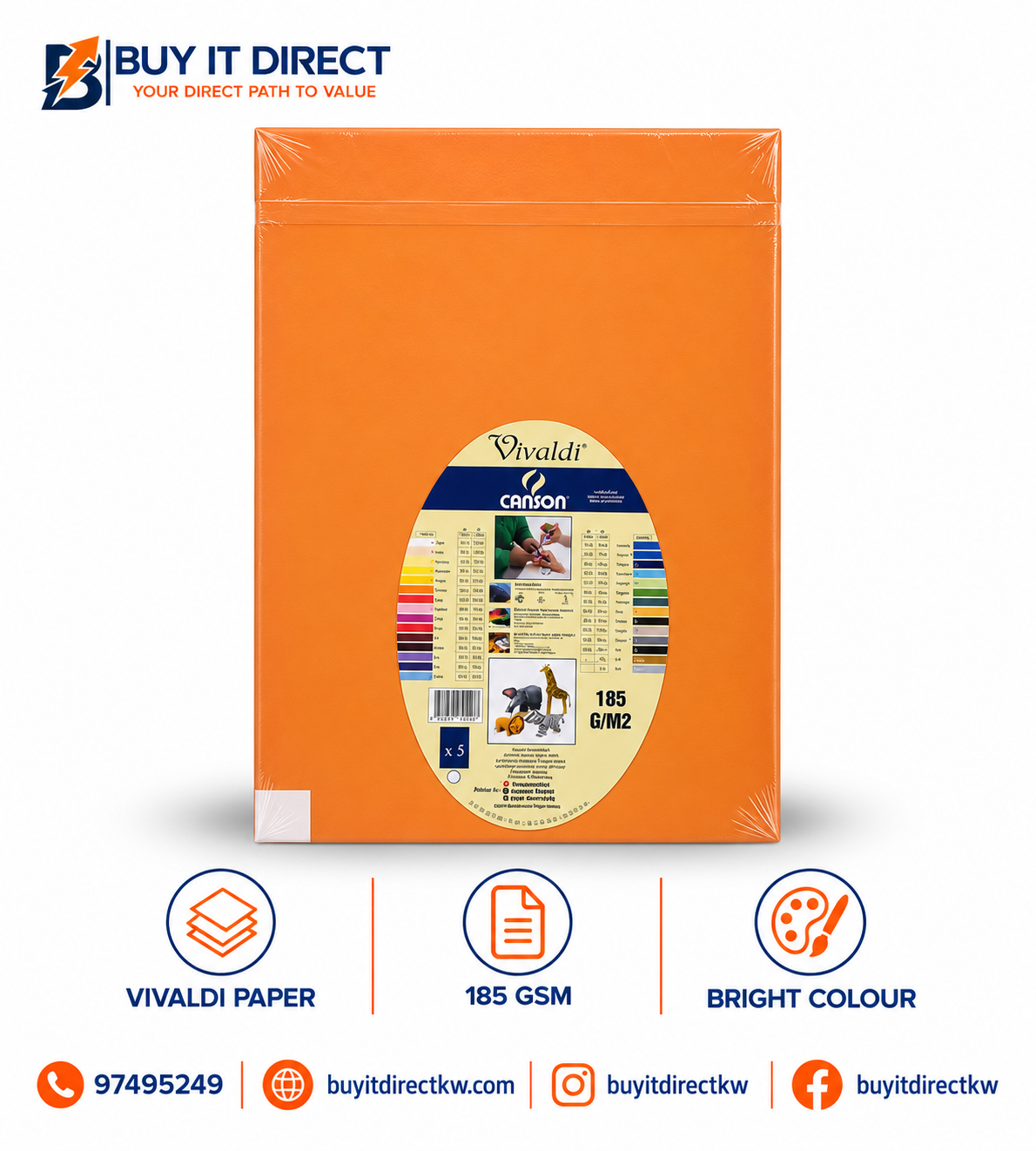 Canson Iris Vivaldi Paper 185 GSM Orange 5 Sheets