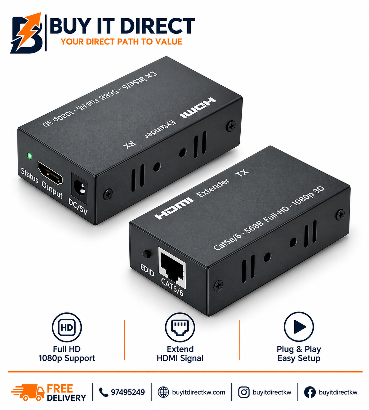 HDMI Extender via RJ45 100 Meter Powered