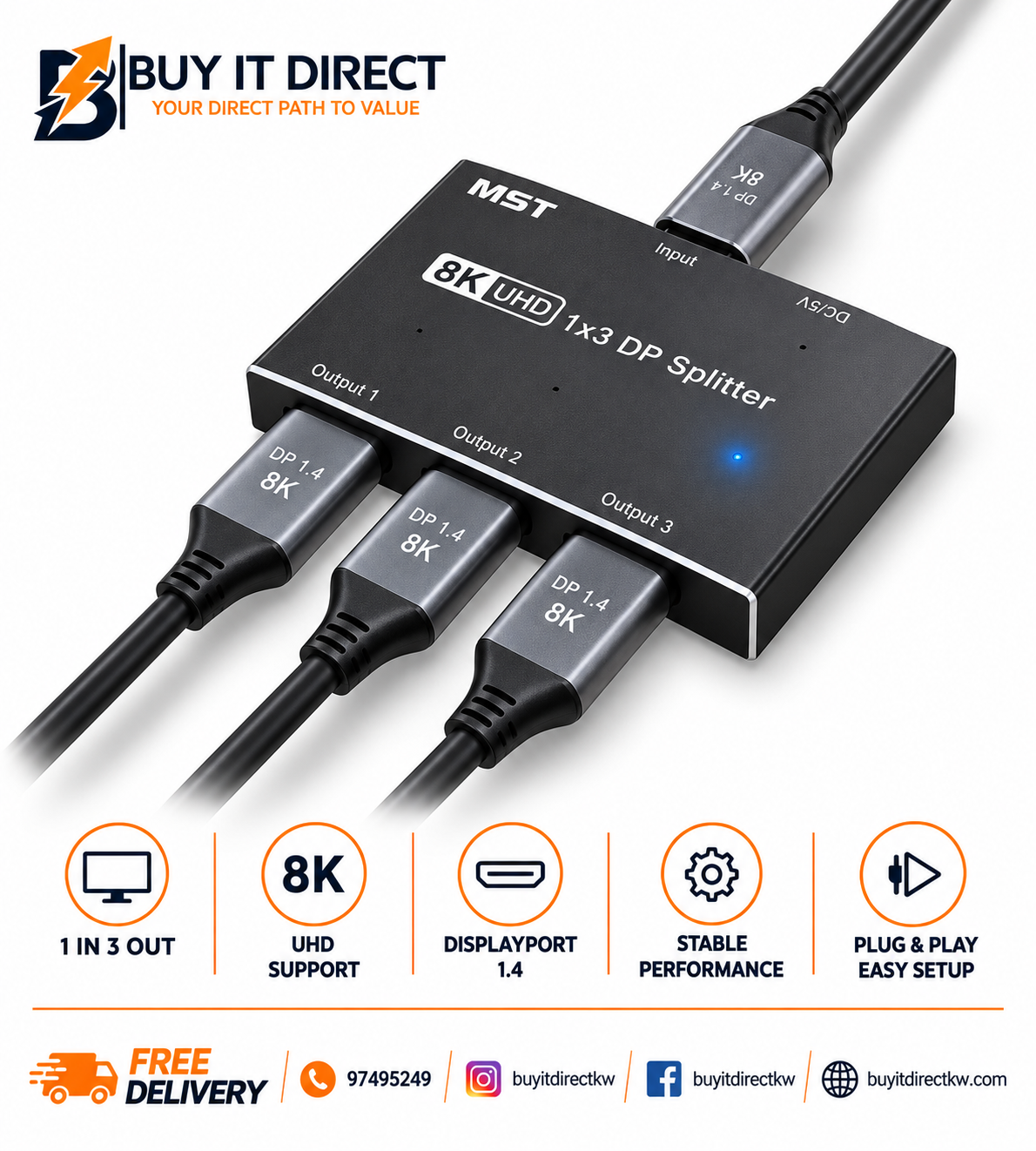 DisplayPort Splitter 8K 3 Port