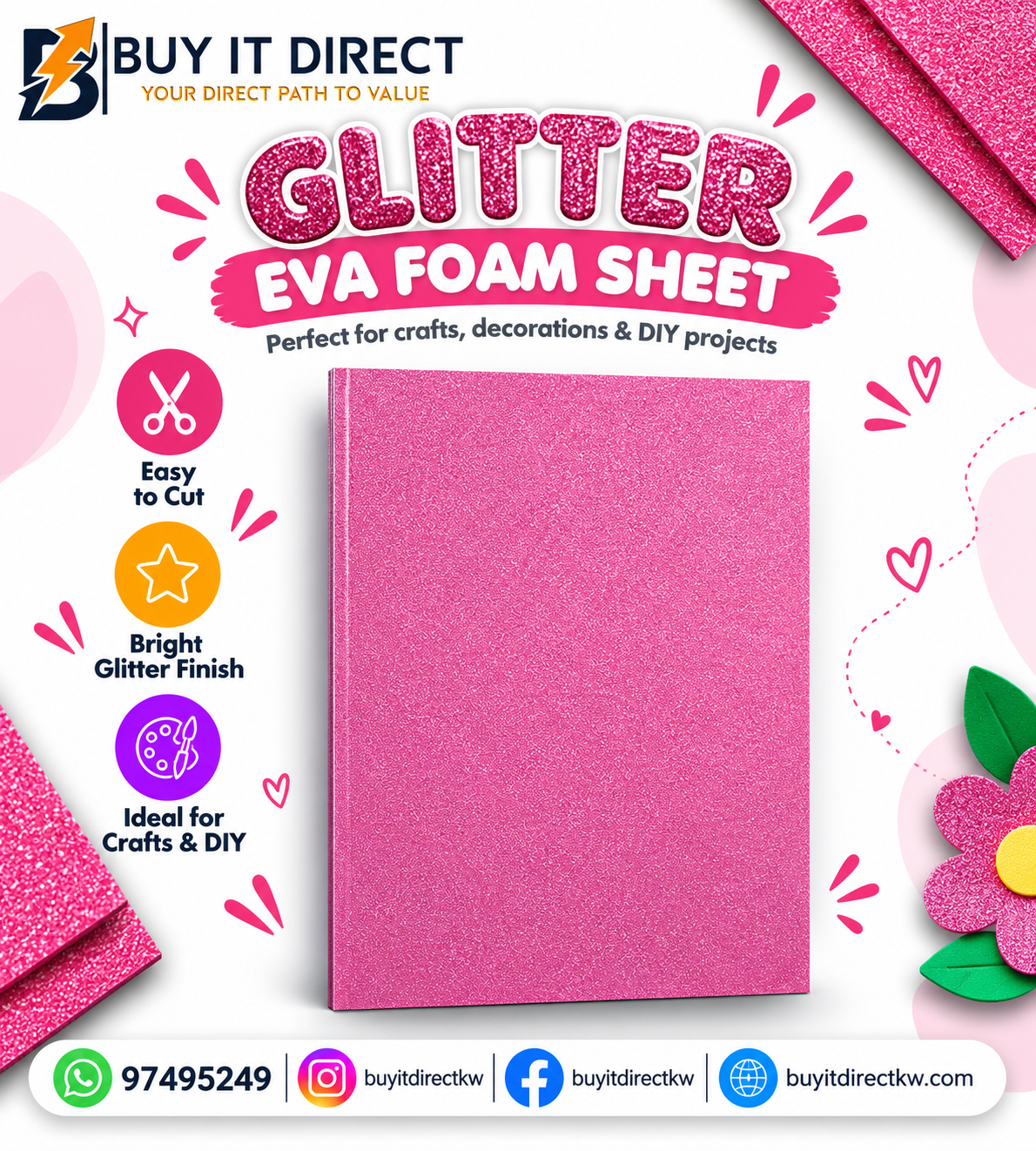 Glitter Foam Sheet Pink – 10 Sheets