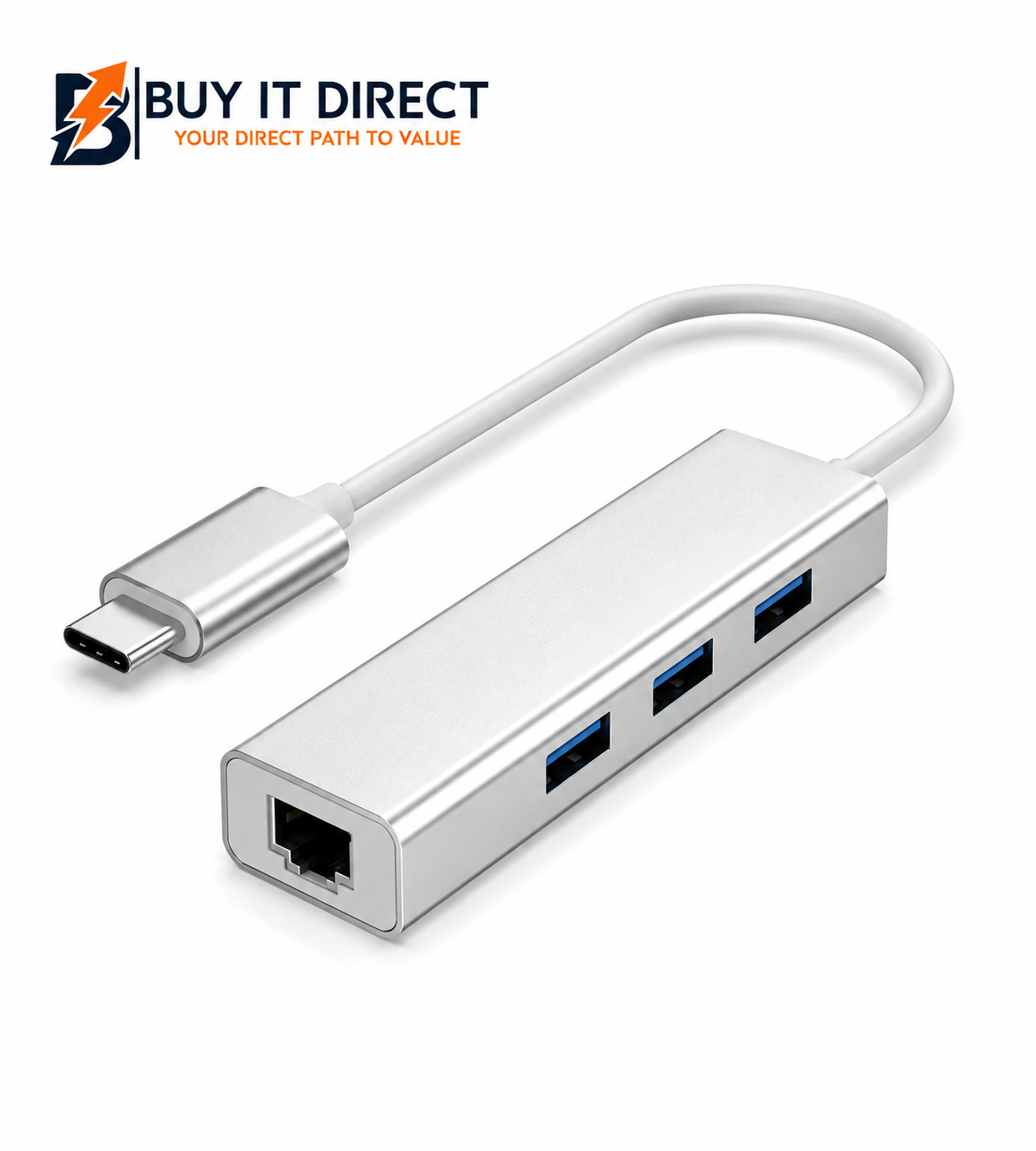 KUWES Type C to 3 Port USB A Hub with RJ45 Ethernet Adapter