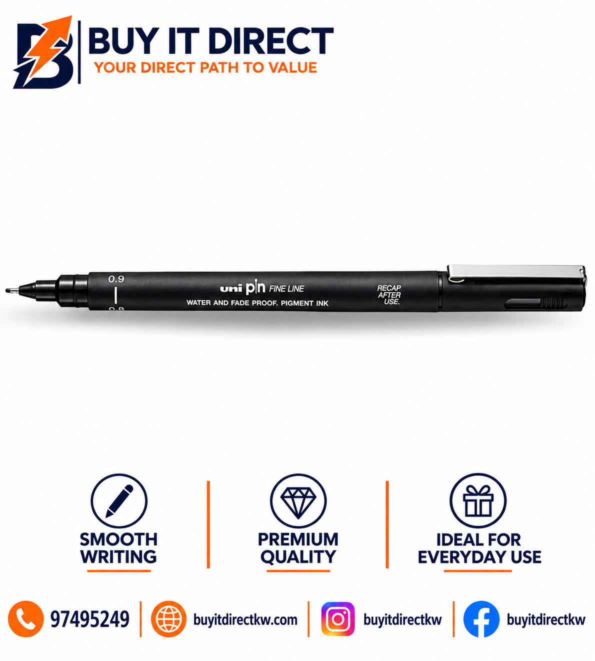 UNI PIN Fine Line 0.9 mm Black Drawing Pen