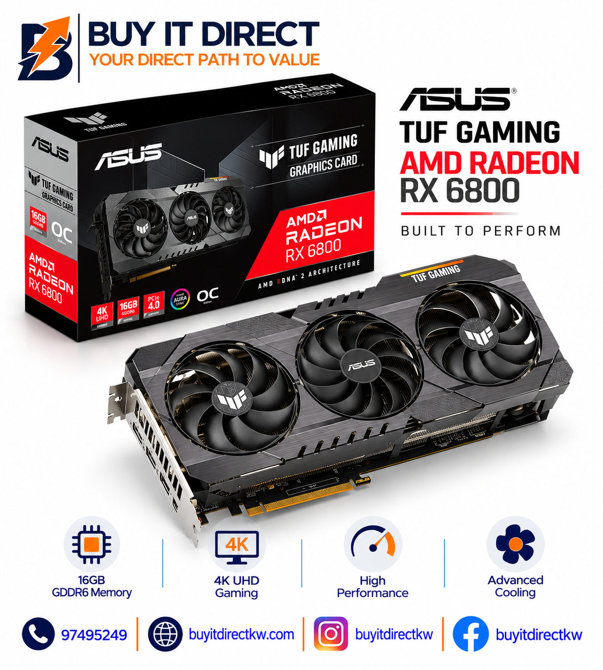 بطاقة رسومات ASUS TUF Gaming Radeon RX 6800 OC Edition سعة 16 جيجابايت