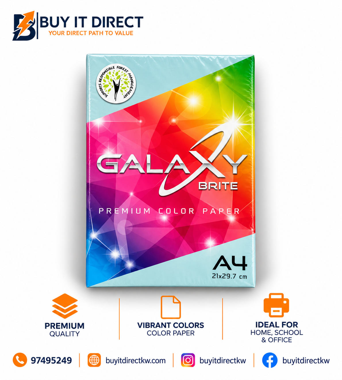 BRITE A4 80 GSM Assorted Colour Paper – 500 Sheets