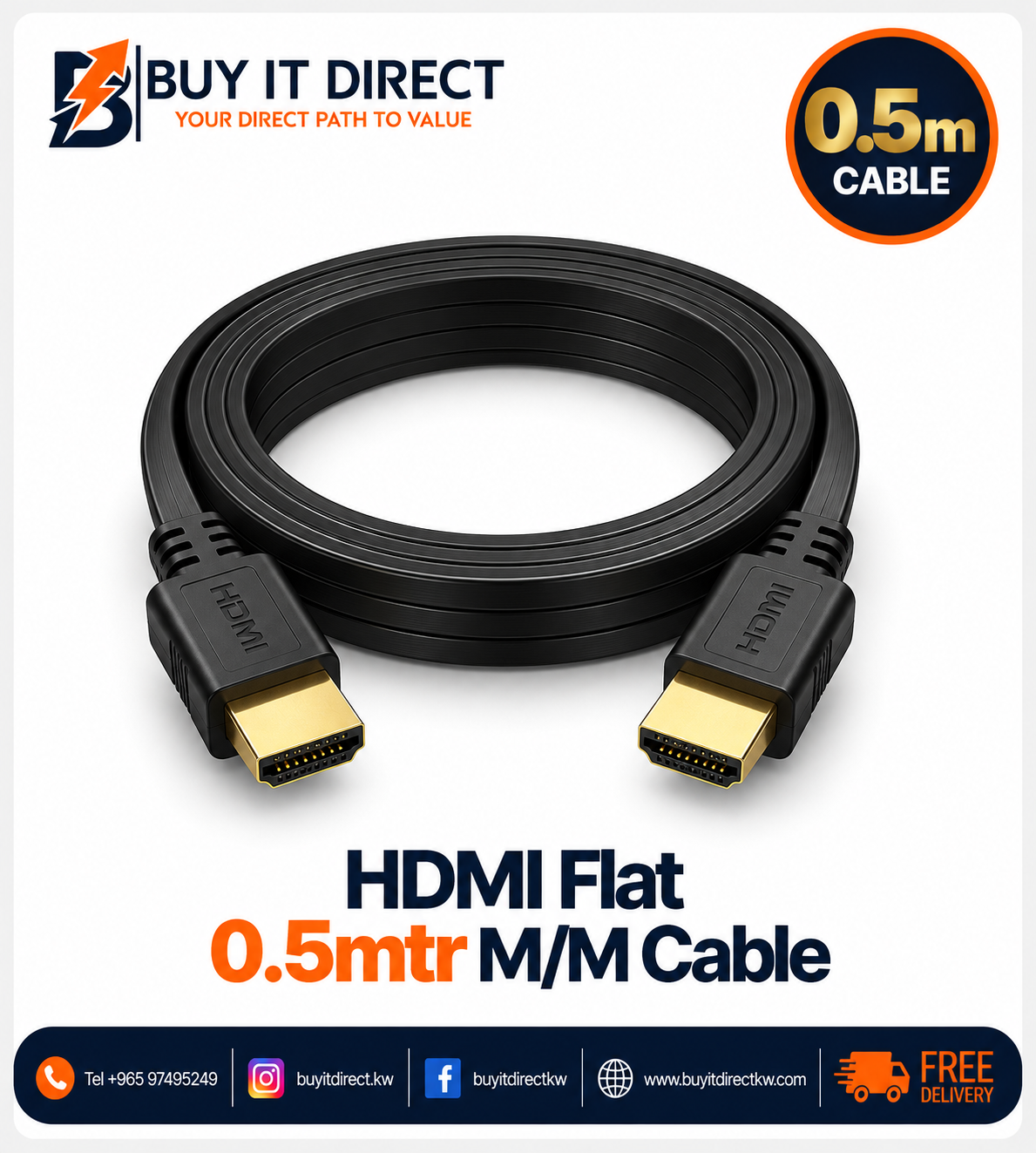 HDMI Flat 0.5mtr Male Male Cable