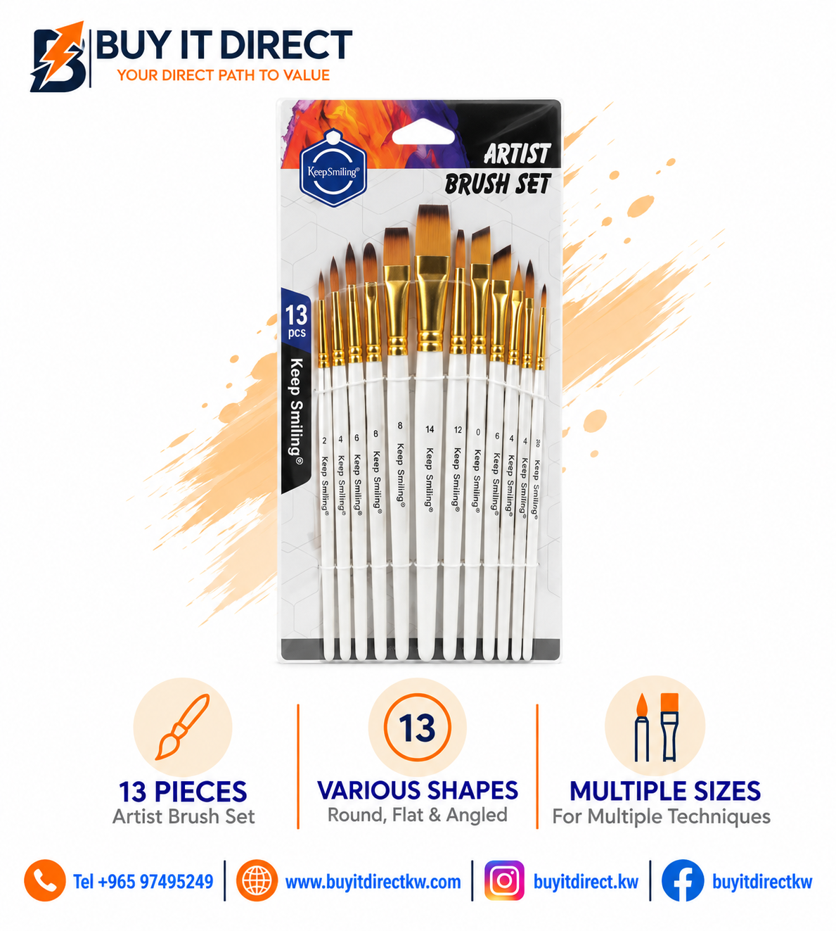 Keep Smiling Artist Brush Set - 13 Pieces