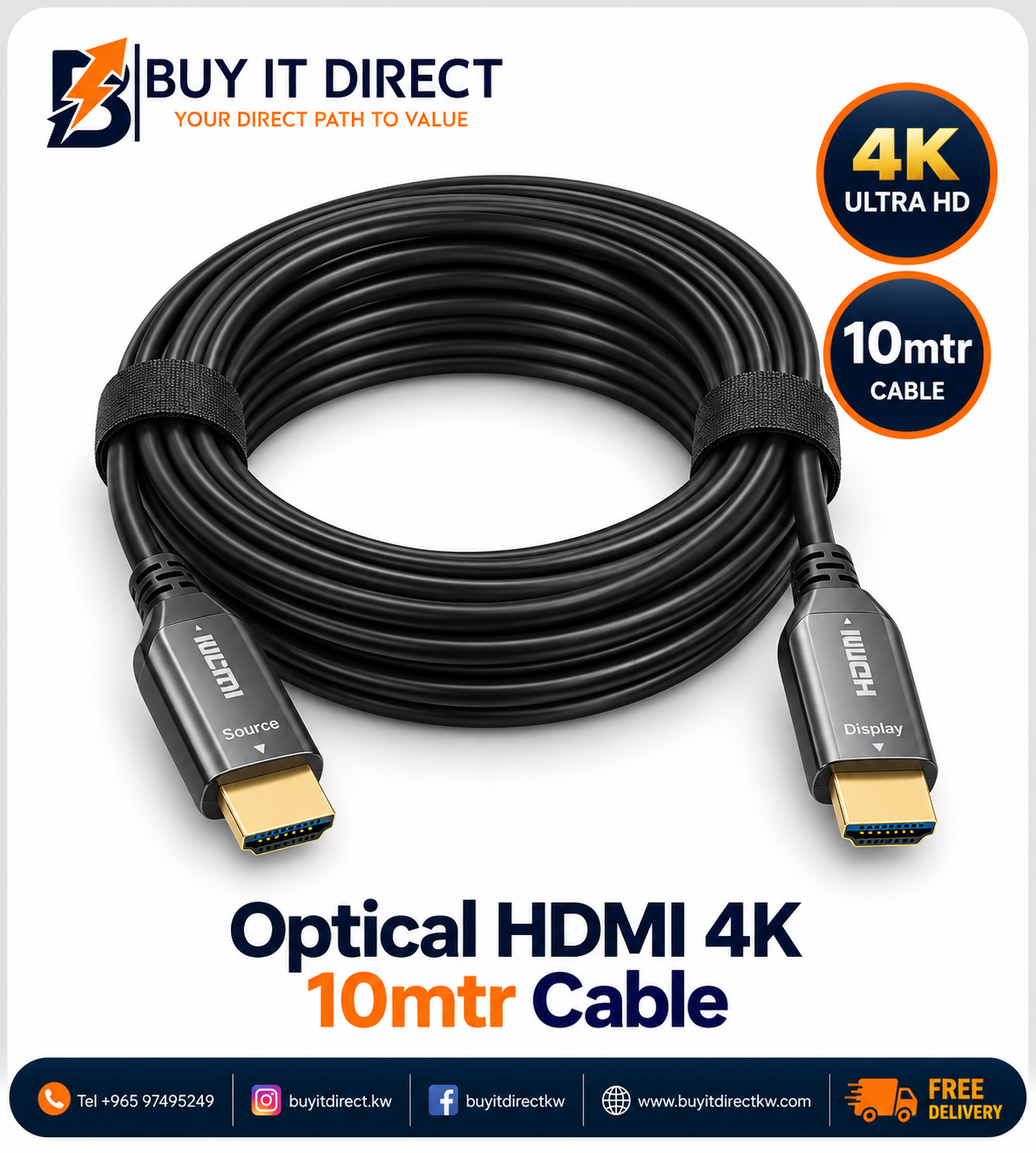 كابل HDMI بصري 4K بطول 10 متر