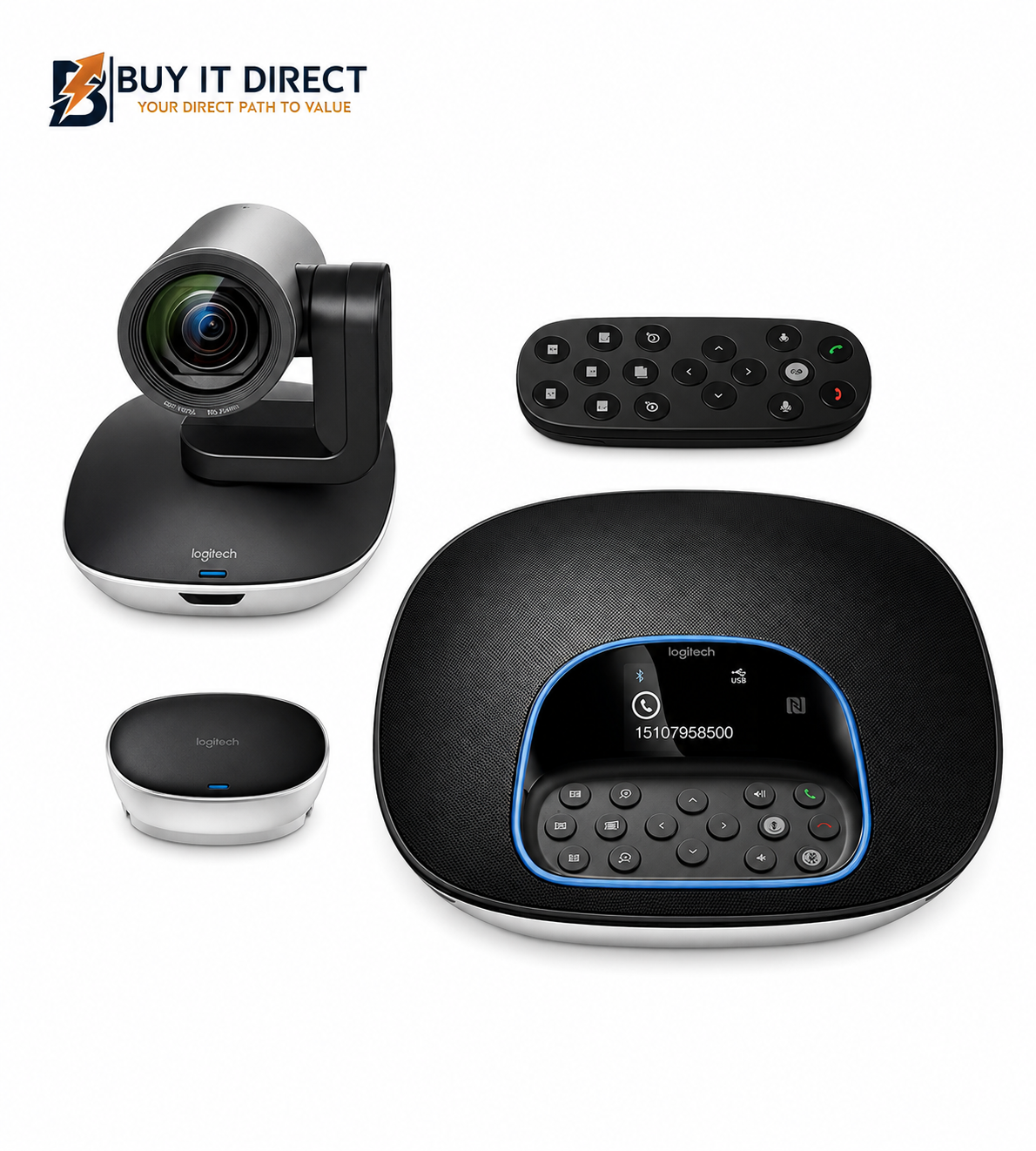 Logitech GROUP Video Conferencing Kit Full HD 1080p USB Bluetooth NFC Black and Silver