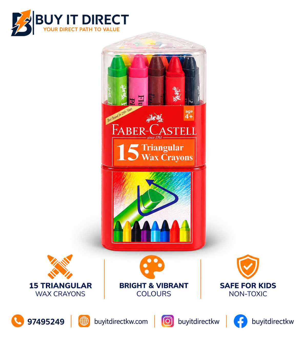 Faber Castell Triangular Wax Crayons 15 Colours