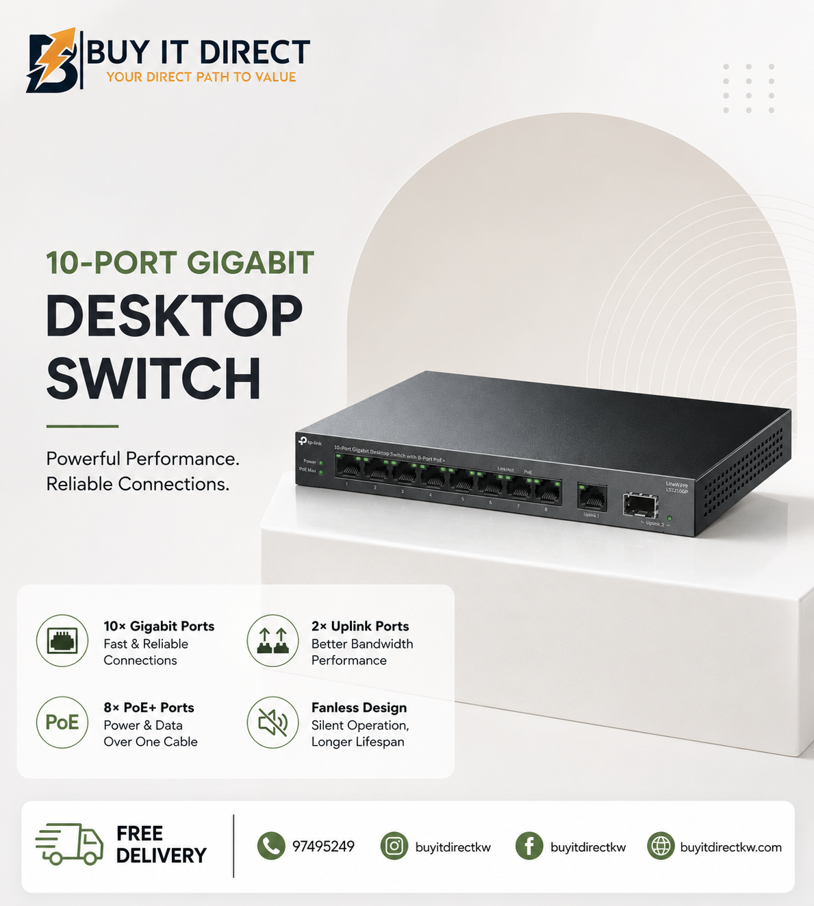 10-Port Gigabit Desktop Switch with 8-Port PoE+