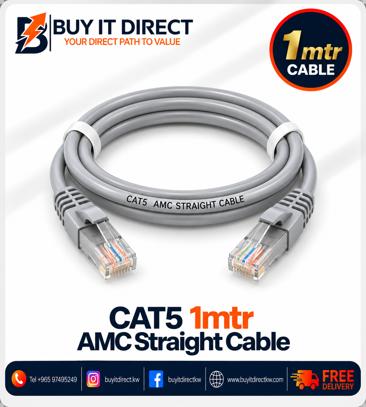 CAT5 1mtr AMC Straight Cable