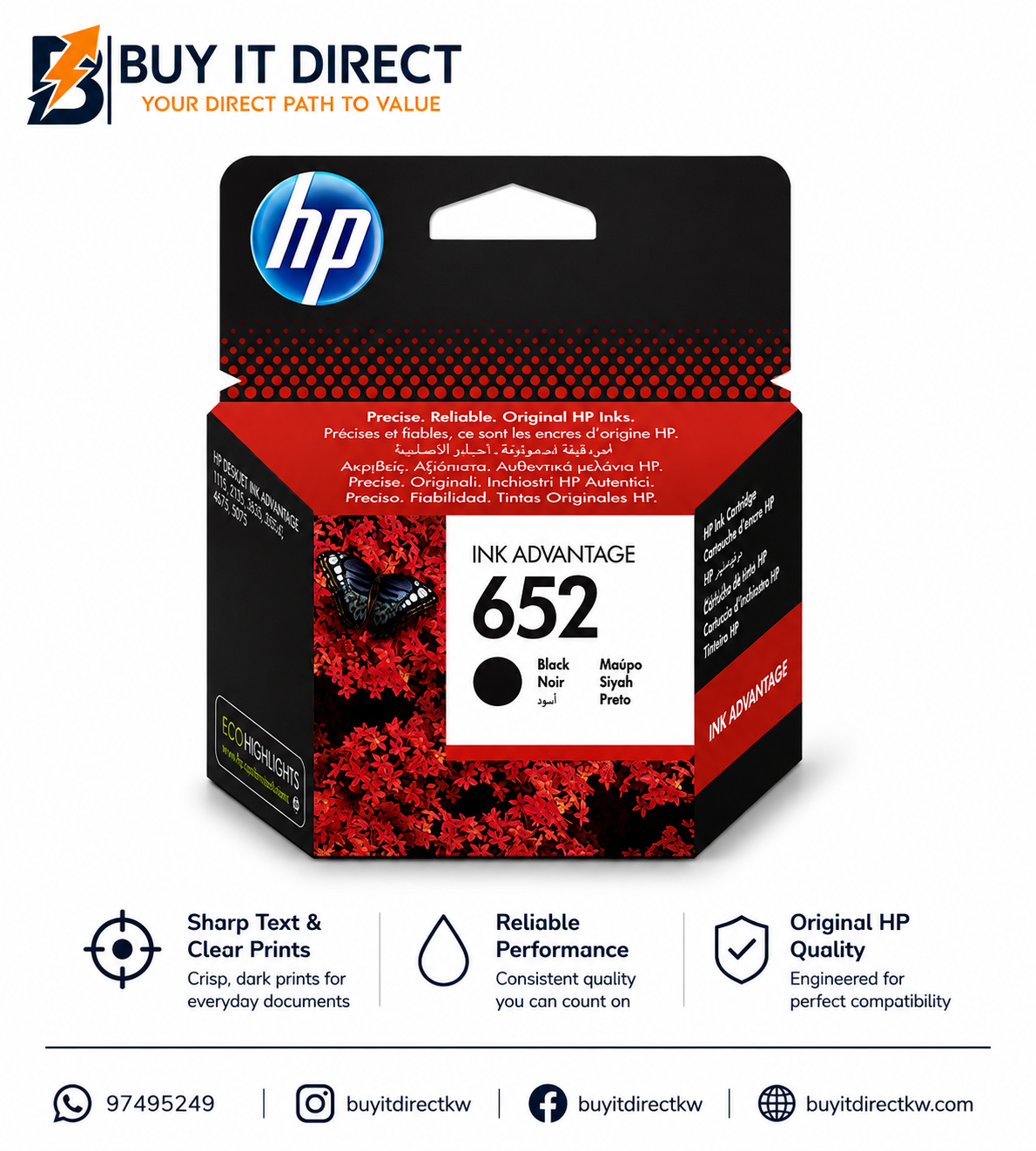 HP 652 Black Original Ink Advantage Cartridge
