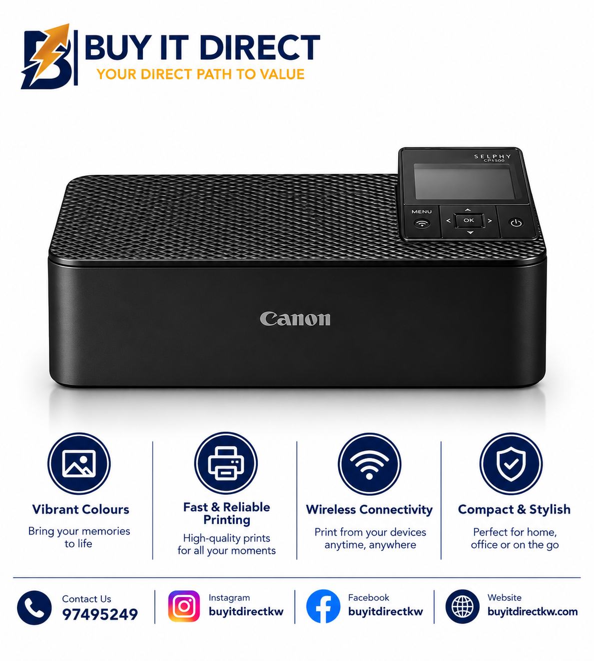 طابعة صور مدمجة لاسلكية Canon SELPHY CP1500 – أسود