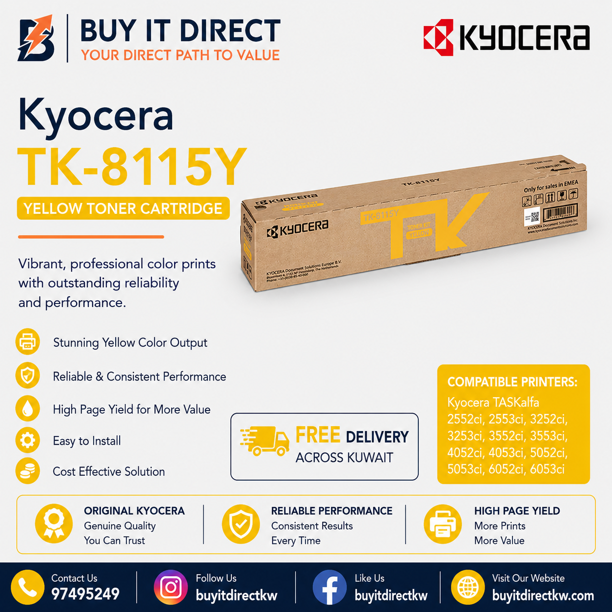 خرطوشة تونر أصفر Kyocera TK8115Y