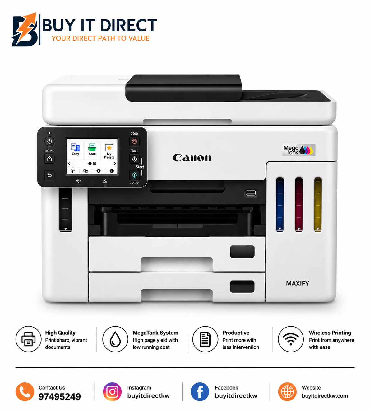 طابعة Canon MAXIFY GX7140 MegaTank التجارية متعددة الوظائف 4 في 1 – واي فاي/ إيثرنت/ طباعة على الوجهين/ تغذية تلقائية مزدوجة