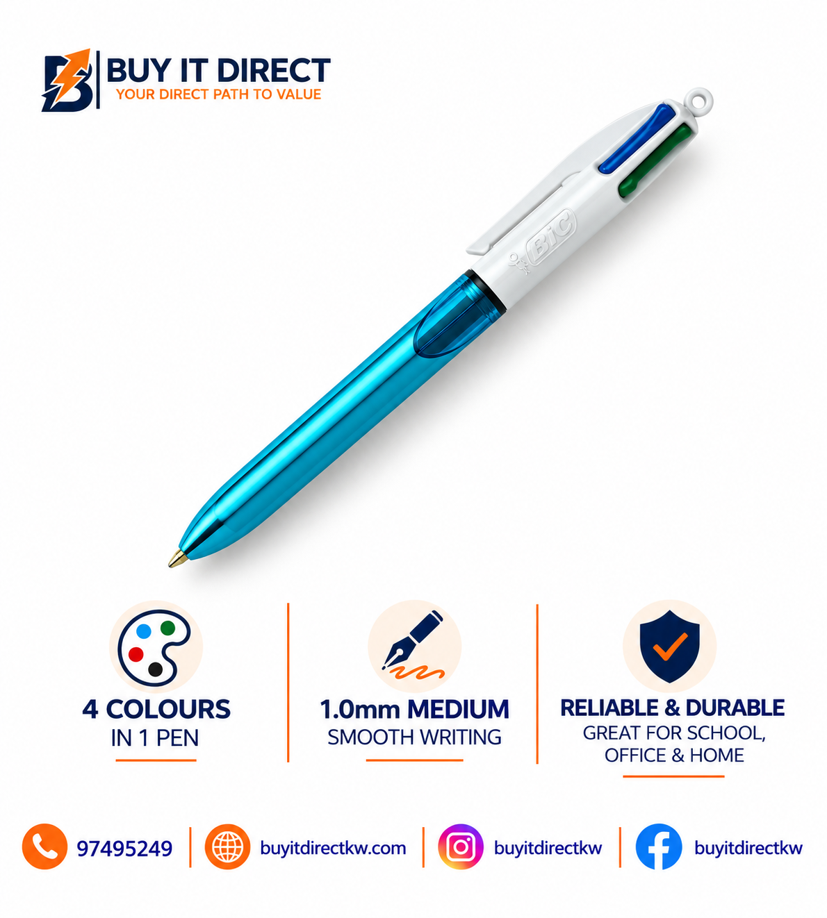 BIC 4 in 1 Pens Metallic Blue