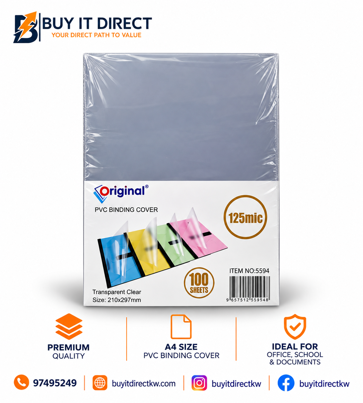 PVC Binding Covers A4 Transparent Clear 125 Micron 100 Sheets