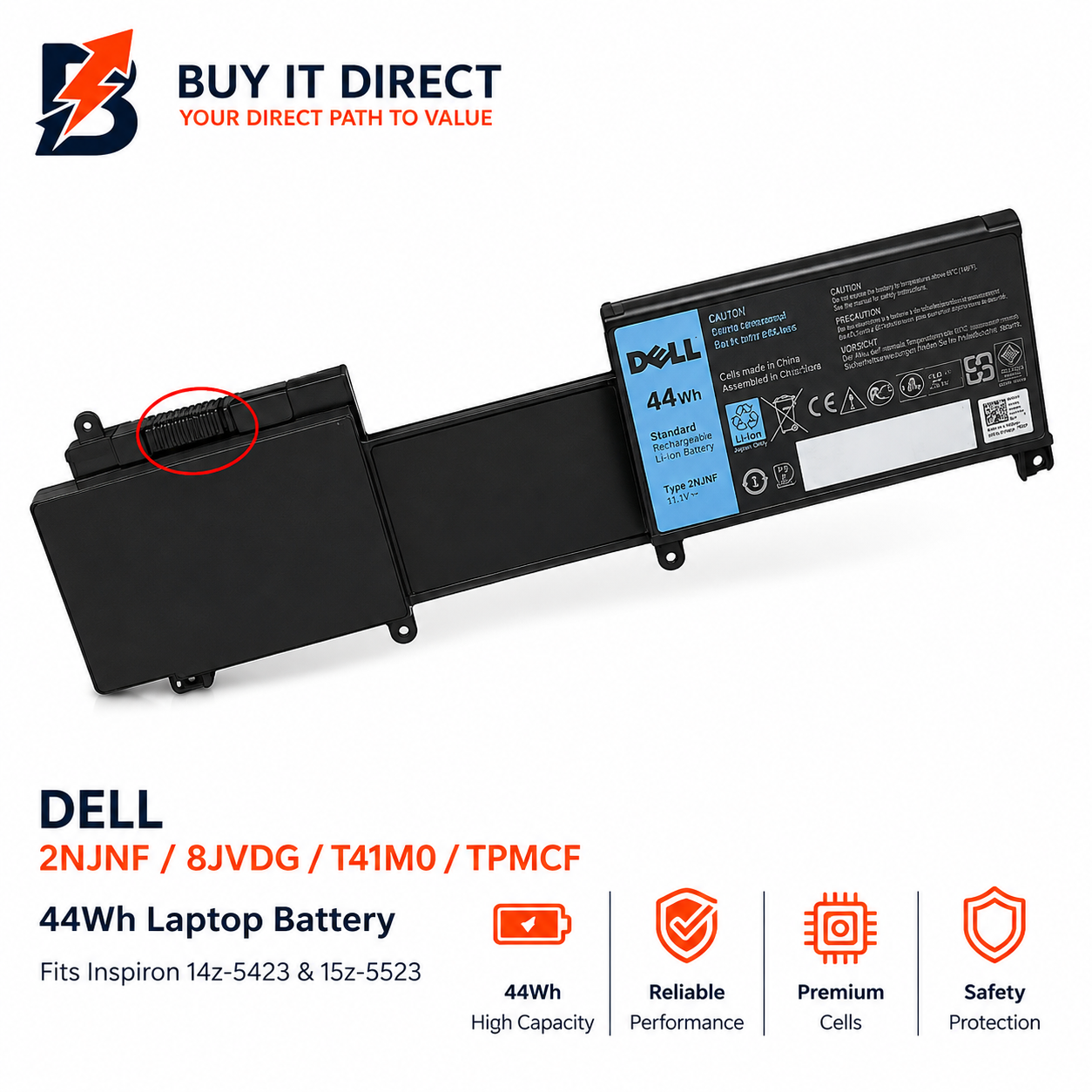 DELL 2NJNF 8JVDG T41M0 TPMCF 44Wh Laptop Battery Fits Inspiron 14z 5423 and 15z 5523