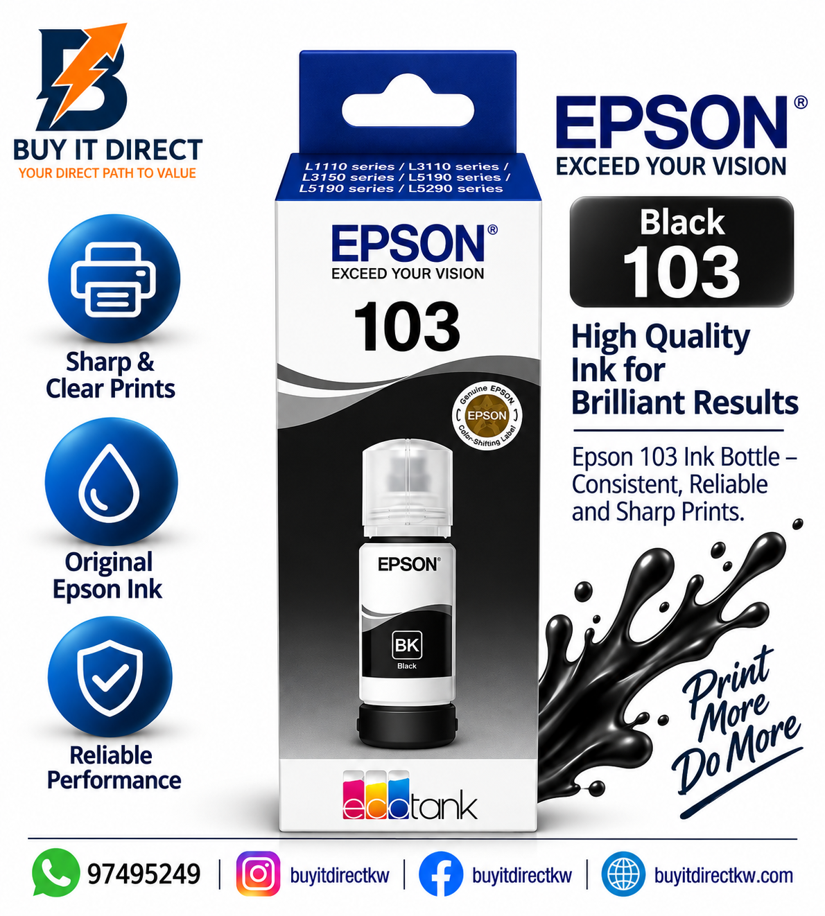 Epson 103 EcoTank Black Original Ink Bottle – C13T00S14A