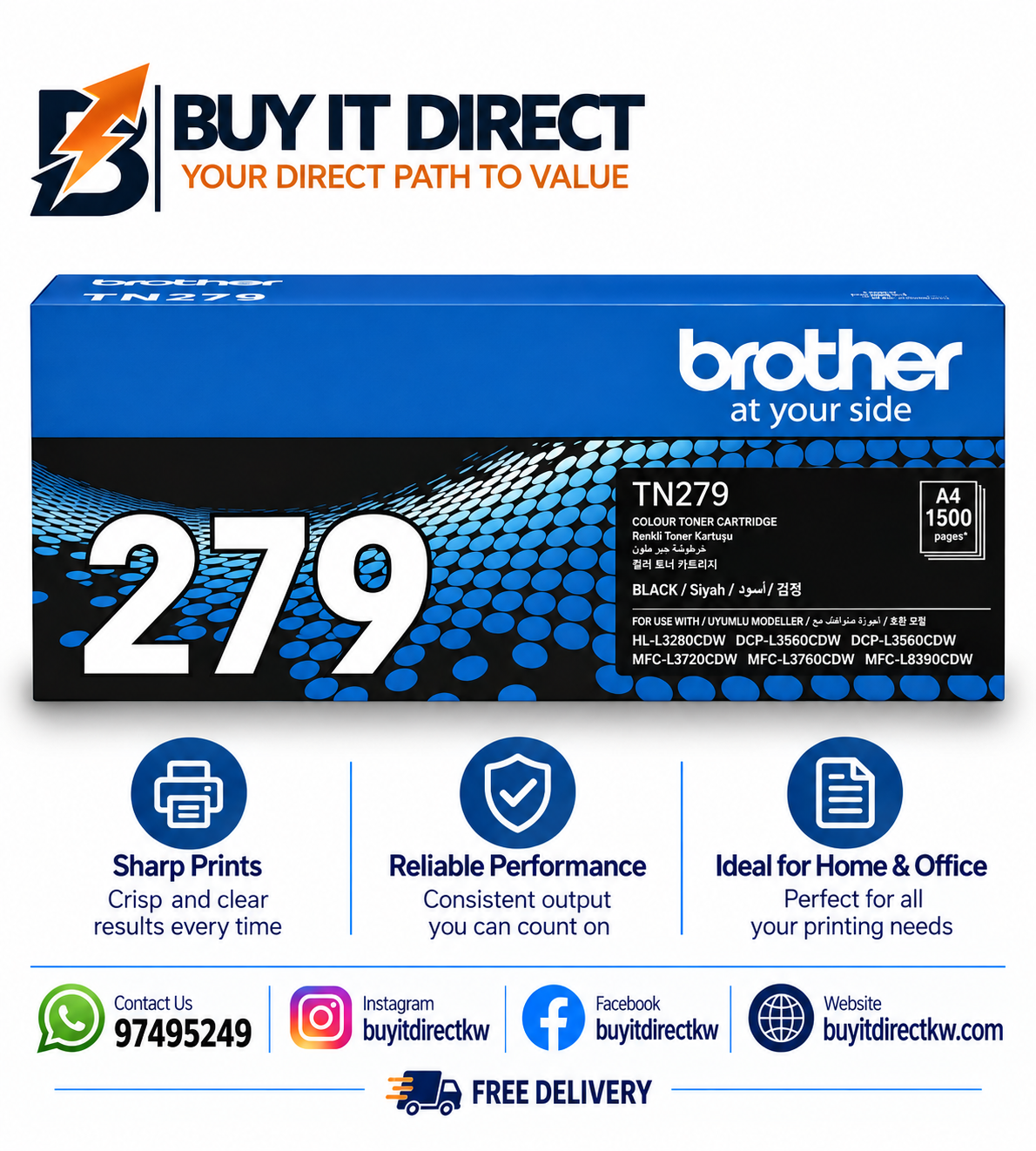 خرطوشة تونر Brother أصلية TN279BK أسود قياسية 1500 صفحة