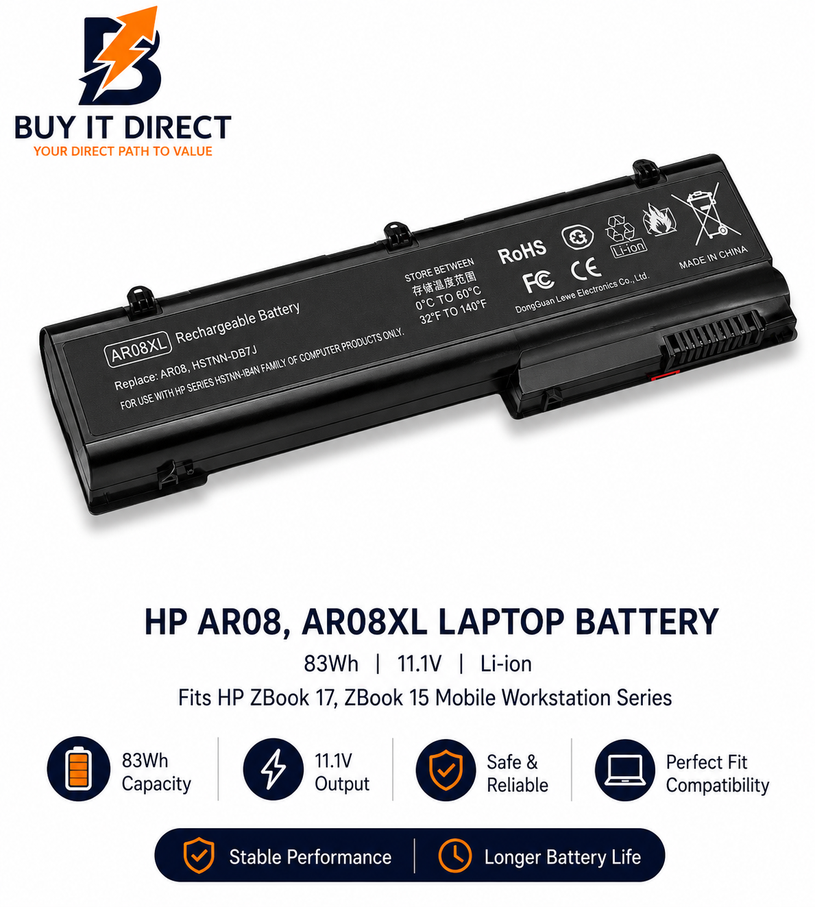 HP AR08 AR08XL Laptop Battery 83Wh Fits HP ZBook 17 and ZBook 15 Mobile Workstation Series