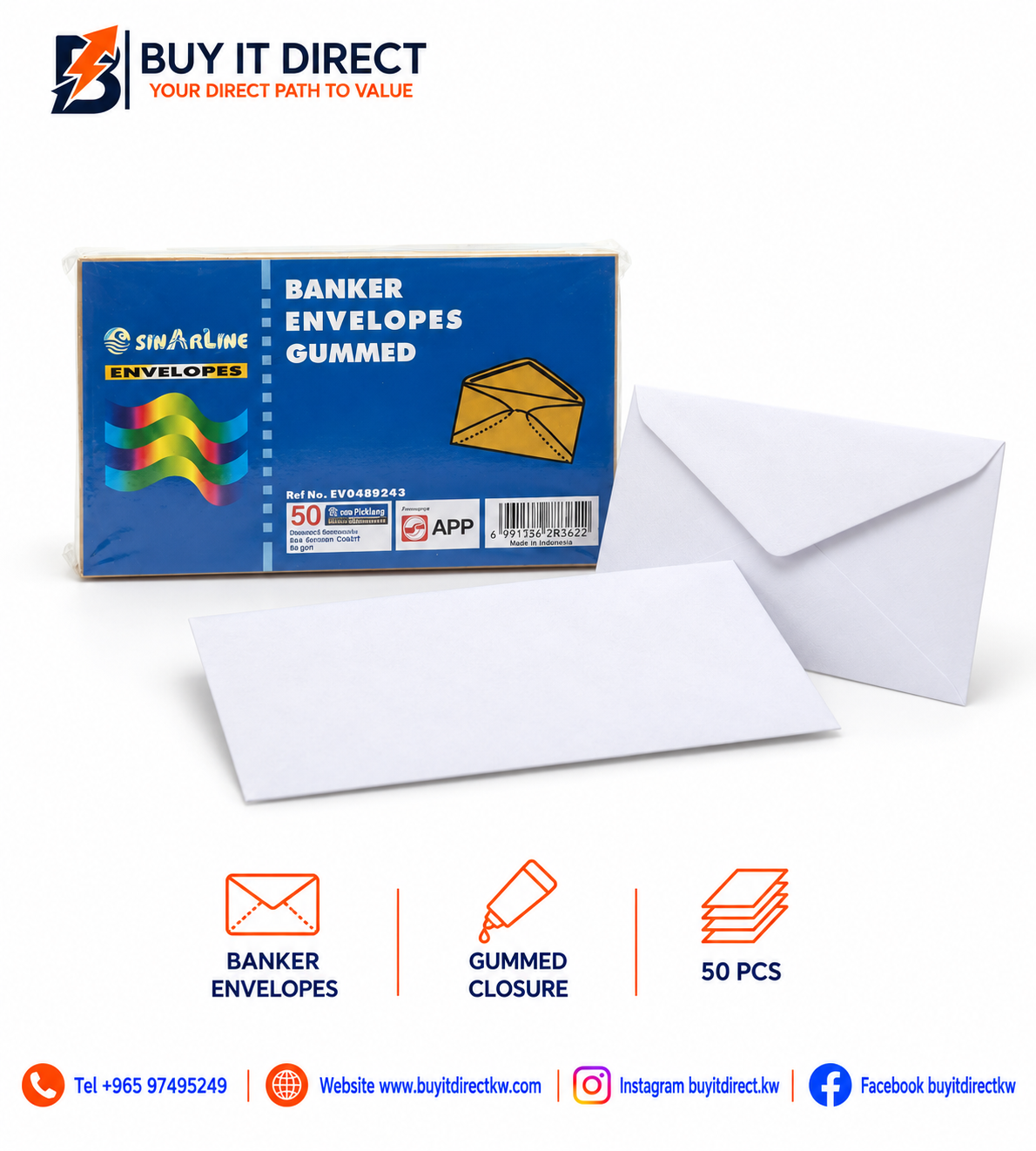 Banker Envelopes – Gummed Closure (50 Pcs)