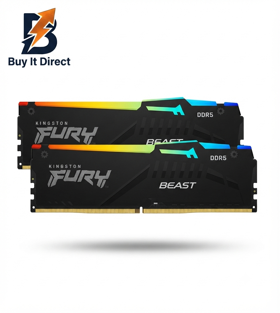 Kingston 64GB 5600MHz DDR5 Fury Beast RGB Desktop CL40 RAM Kit, (32GB x2)