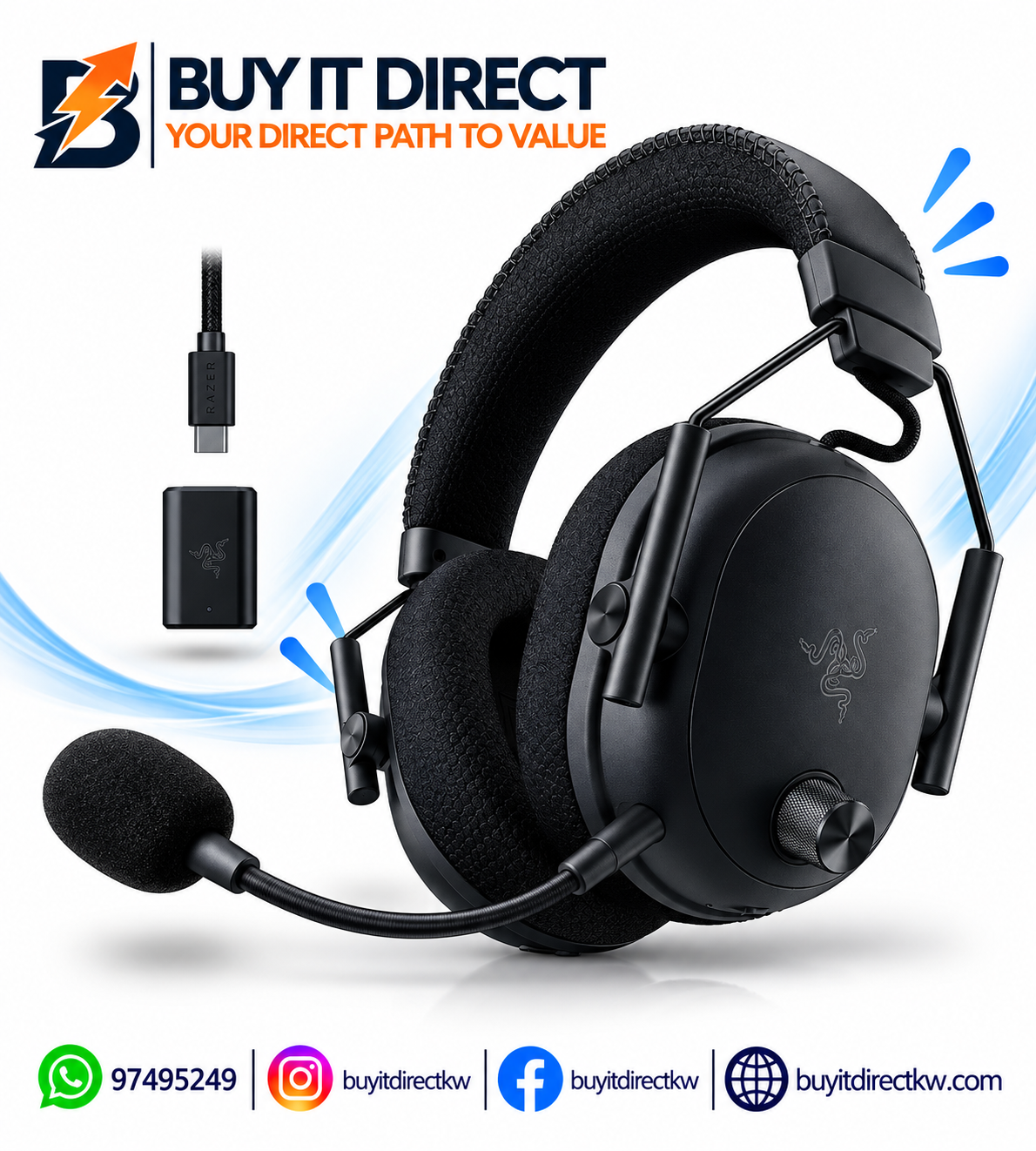 سماعة الألعاب اللاسلكية Razer BlackShark V3 Pro لجهاز PlayStation – أسود، مع إلغاء الضوضاء النشط ANC