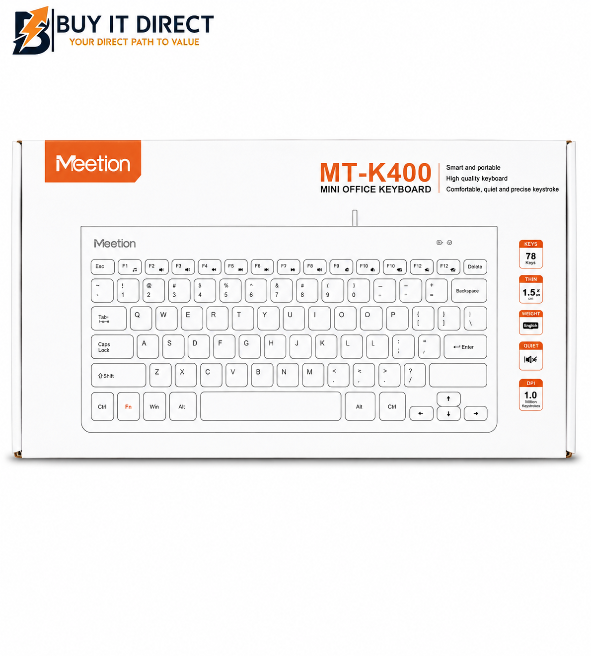 MeeTion K400 Mini Keyboard (White) – Arabic/English