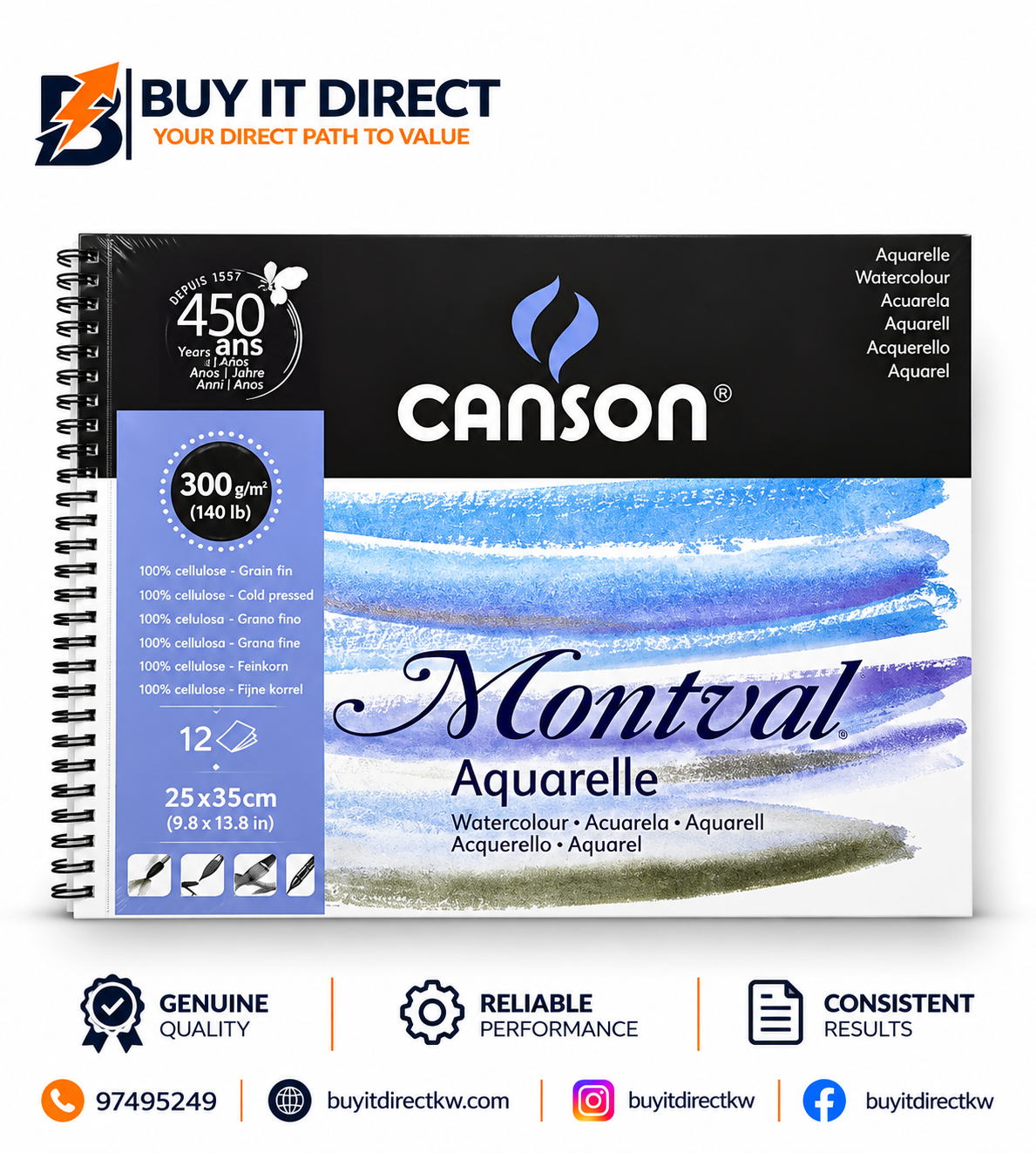 Canson Montval Watercolour Paper 300 gsm 12 Sheets 25 x 35 cm