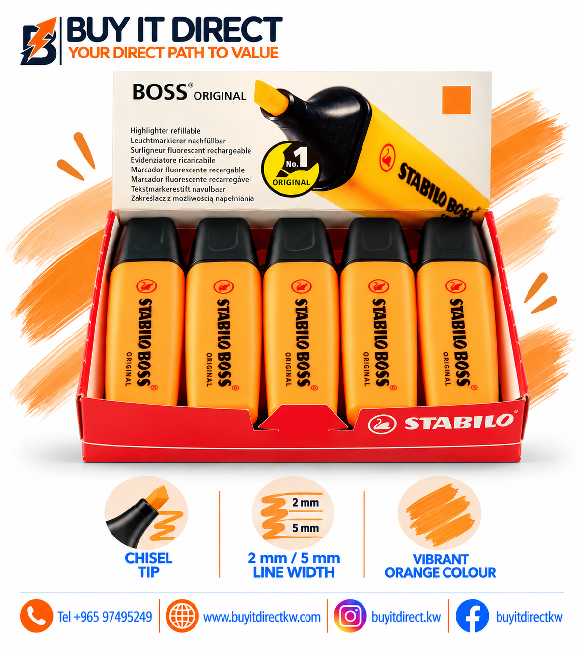 STABILO BOSS ORIGINAL Highlighter Orange – 10 Pieces