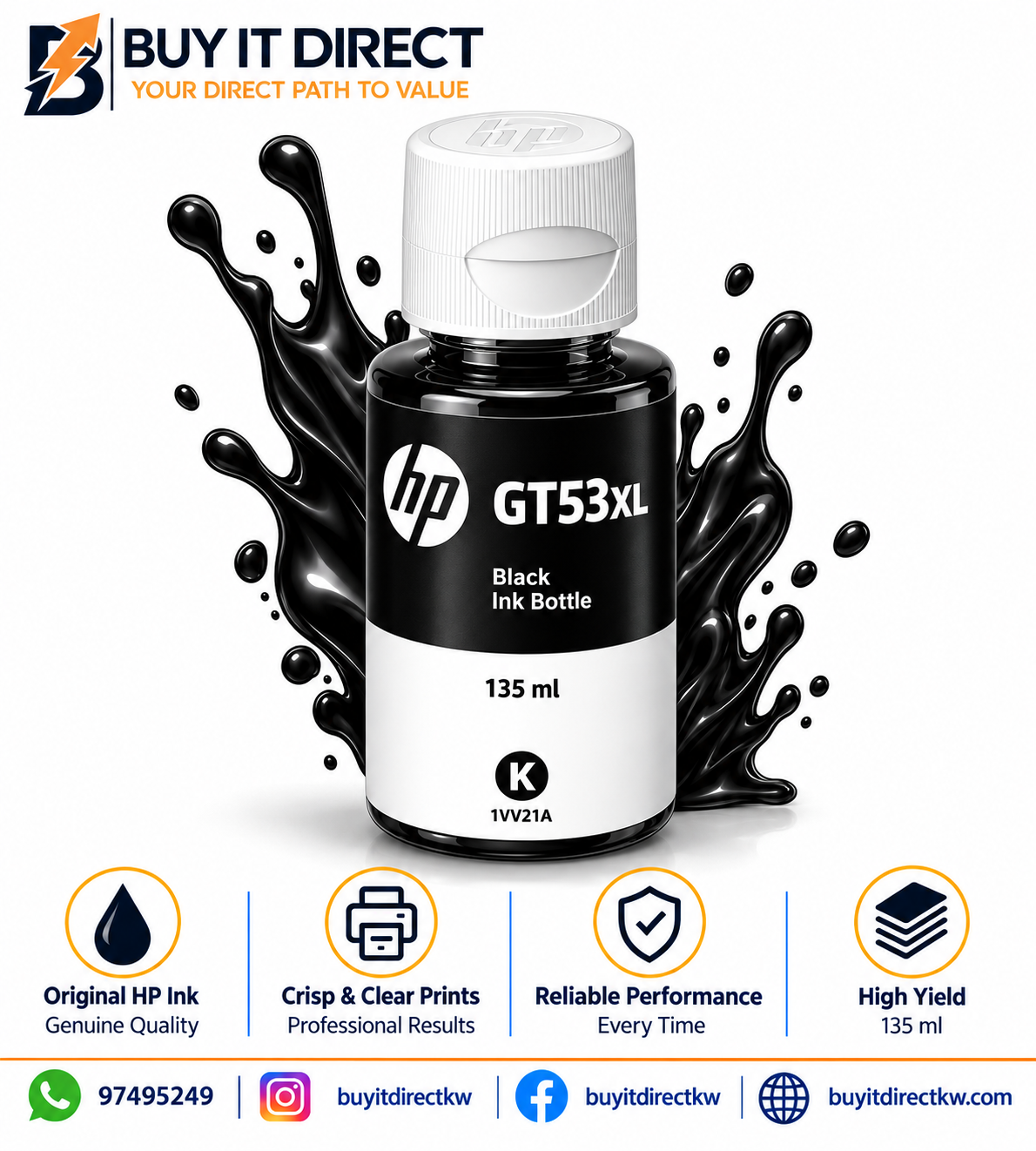 HP GT53XL 135-ml Black Original Ink Bottle