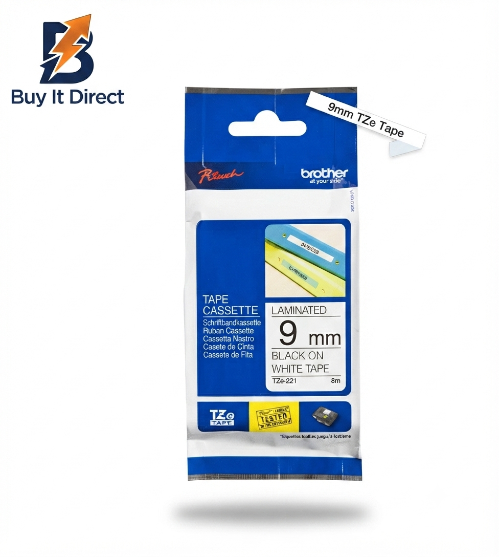 Brother Genuine TZe 221 Labelling Tape Cassette Black on White 9mm 8m