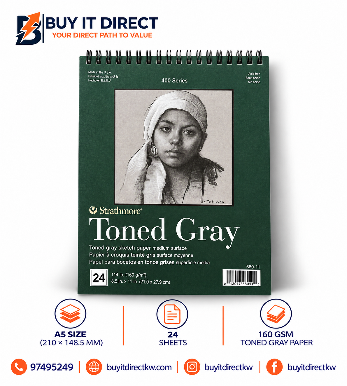 Strathmore Toned Gray Sketch Paper Pad 118 GSM 24 Sheets